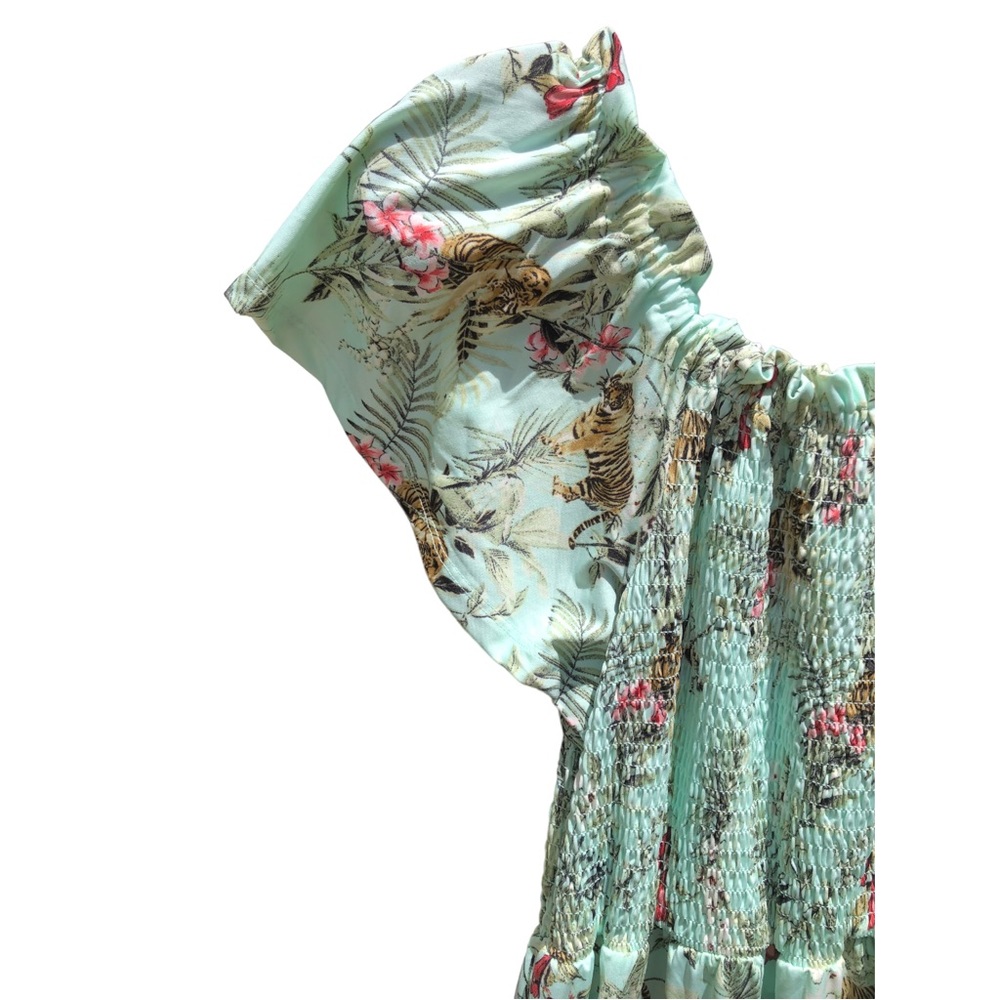 • Robert Louis Smocked Green Floral Peasant Dress, Med - Picture 3 of 8